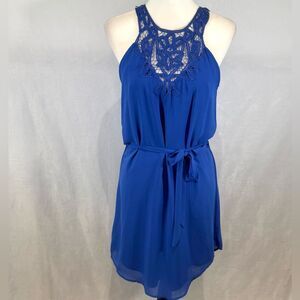 Naked Zebra cobalt blue lace yoke dress size medium